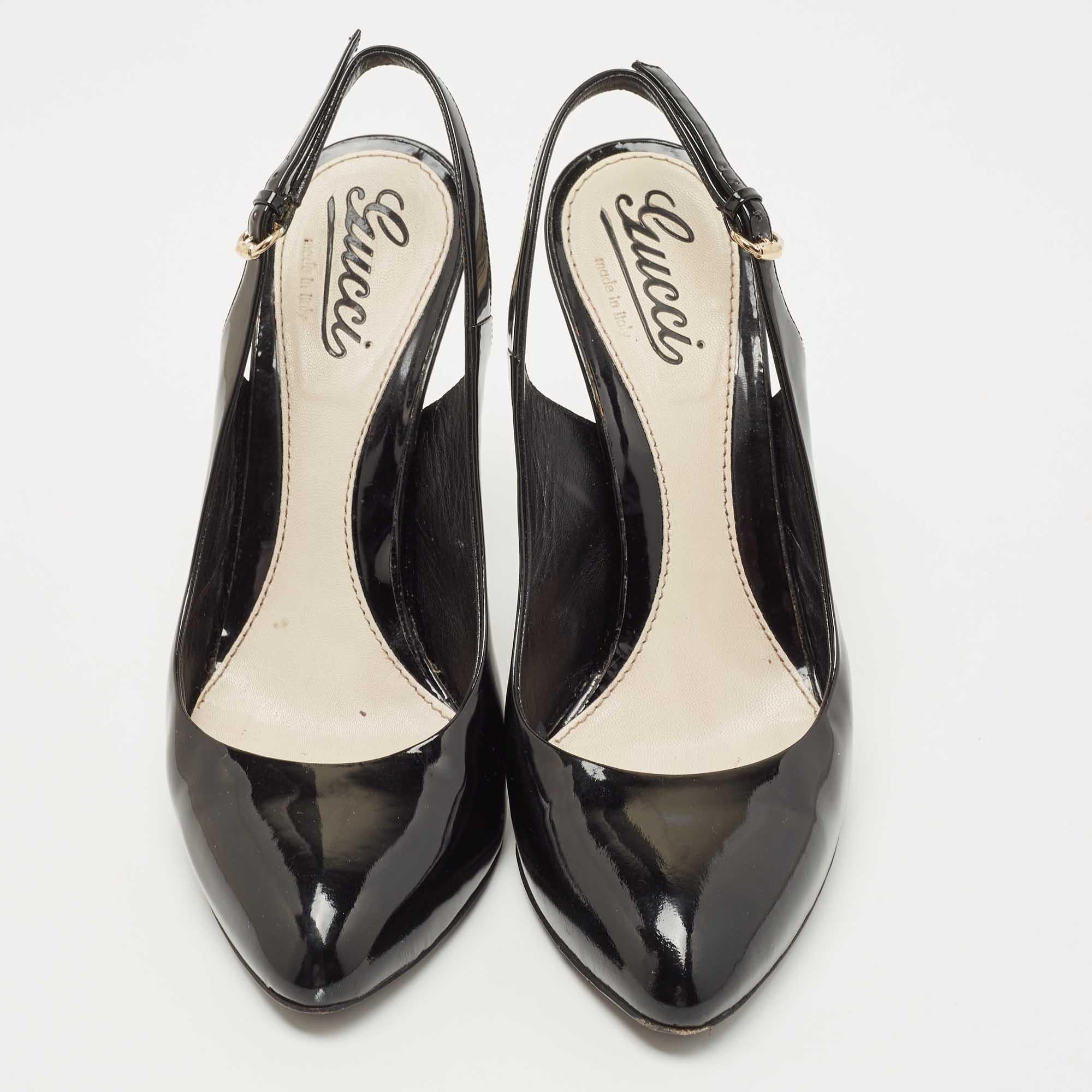 Gucci Black Patent Leather Slingback  Pumps Size 38.5 In Good Condition In Dubai, Al Qouz 2