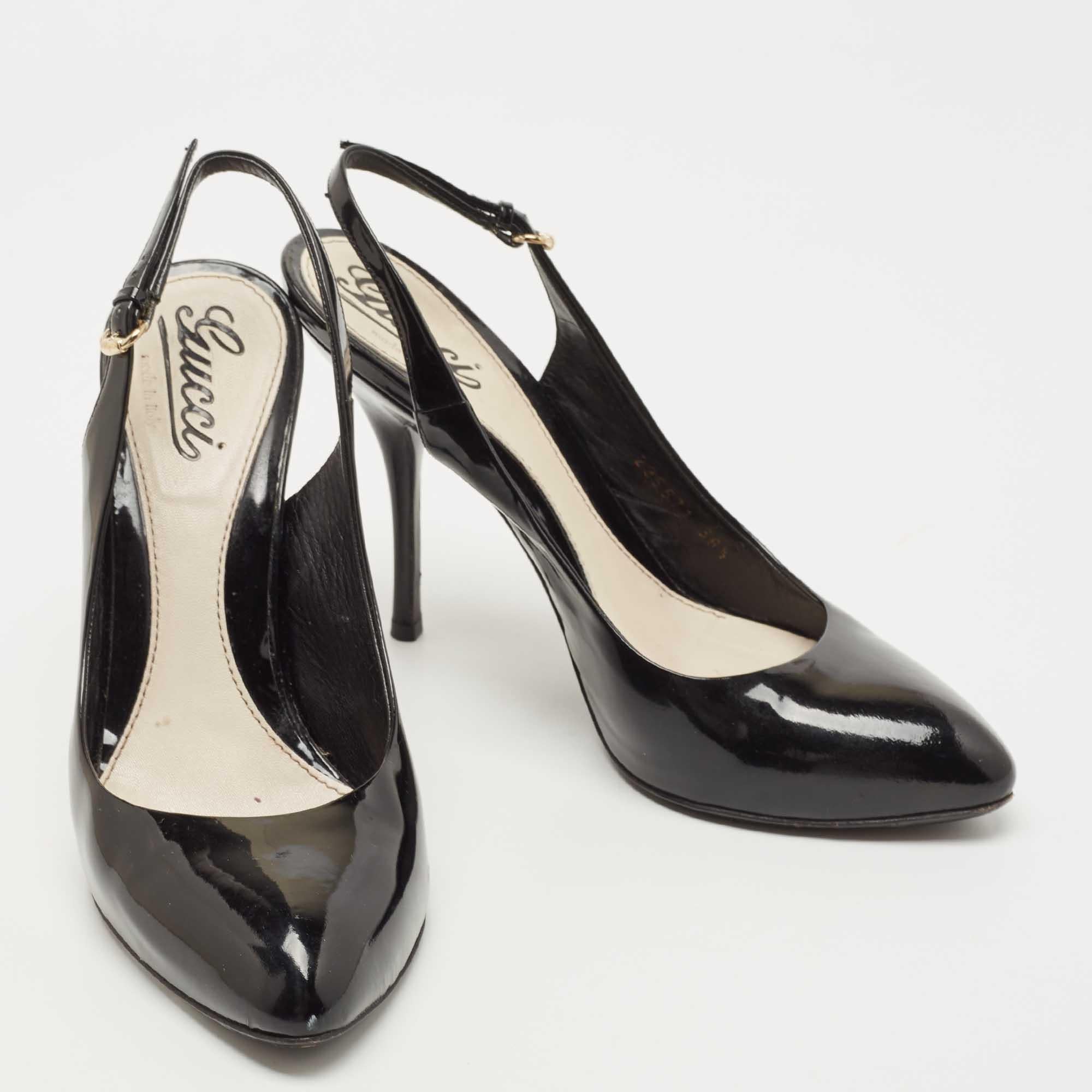 Women's Gucci Black Patent Leather Slingback  Pumps Size 38.5