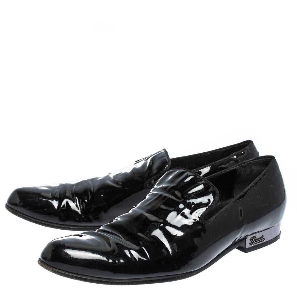 Men's Gucci Black Patent Leather Smoking Slippers Size 42