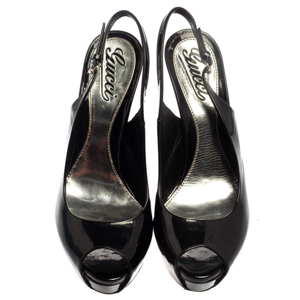 Nero Gucci Sandali con plateau Sofia in vernice nera taglia 37