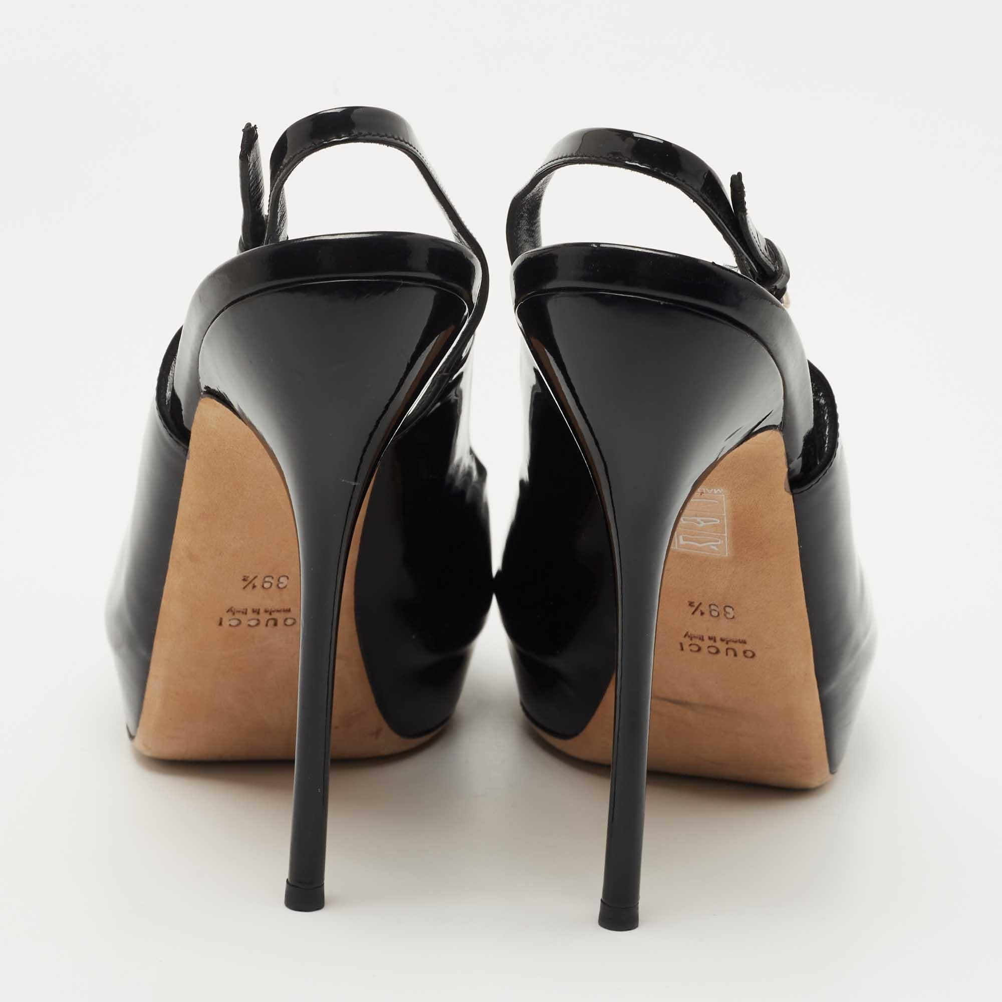  Gucci - Sandales Sofia en cuir verni noir - Taille 39,5 Pour femmes 