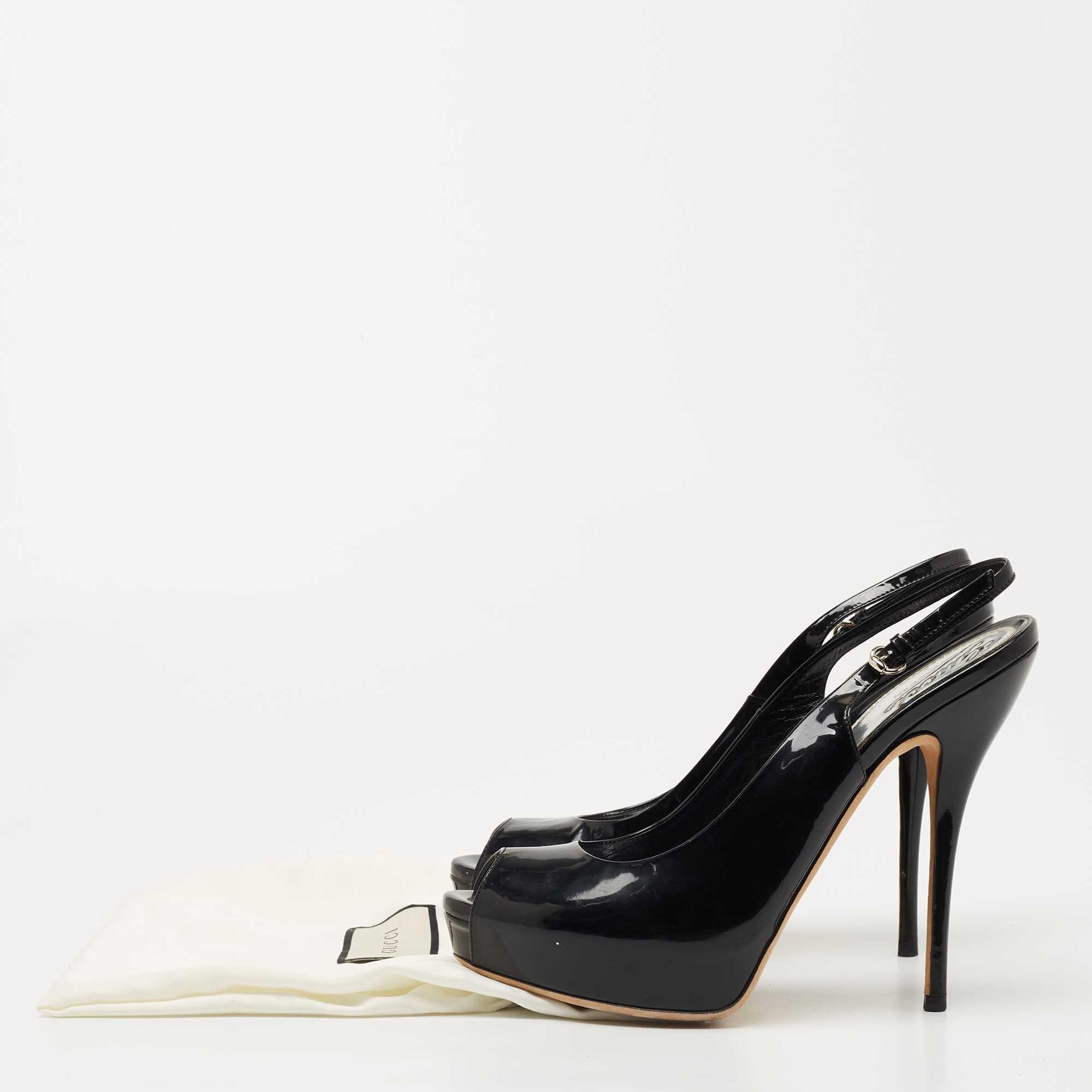 Gucci - Sandales Sofia en cuir verni noir - Taille 39,5 4