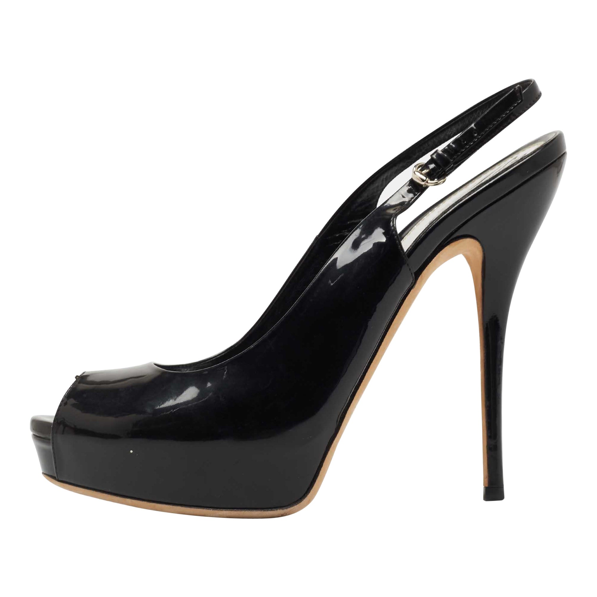 Gucci - Sandales Sofia en cuir verni noir - Taille 39,5