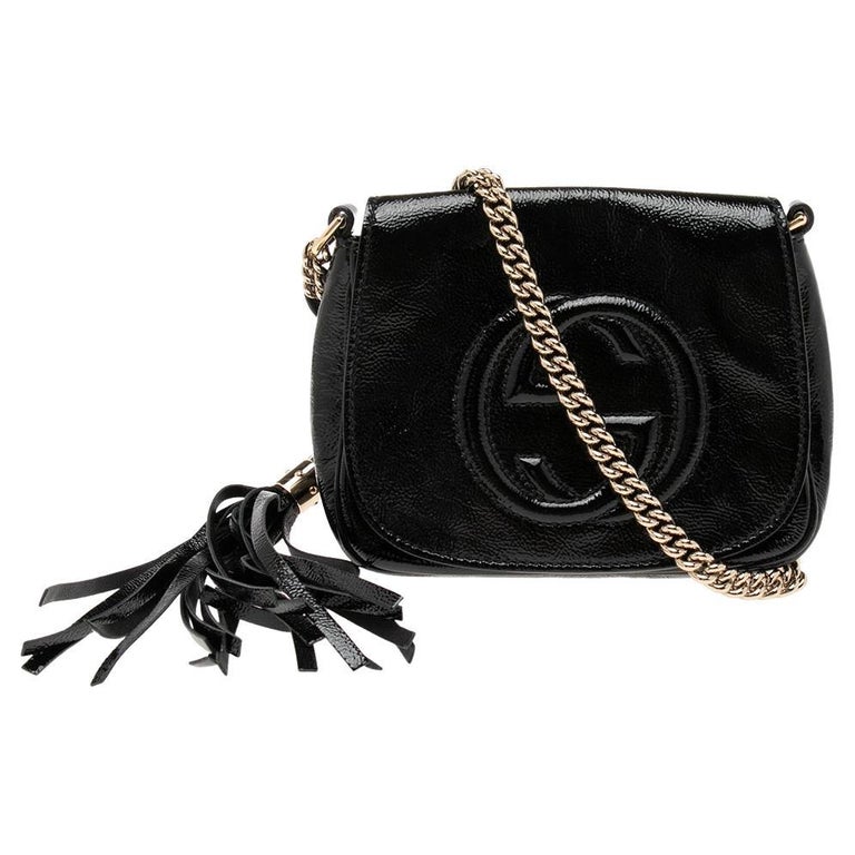 Gucci Black Patent Leather Soho Chain Crossbody Bag at 1stDibs