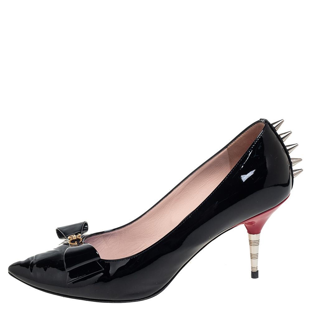 Gucci Black Patent Leather Spiked Pumps Size 38 1