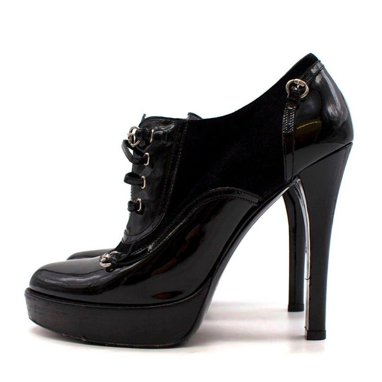 Gucci Black Patent Leather and Suede Lace-Up Heeled Booties US 9.5 at ...