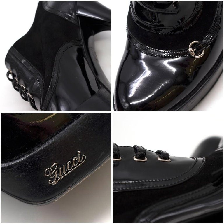 Gucci Black Patent Leather and Suede Lace-Up Heeled Booties US 9.5 at ...