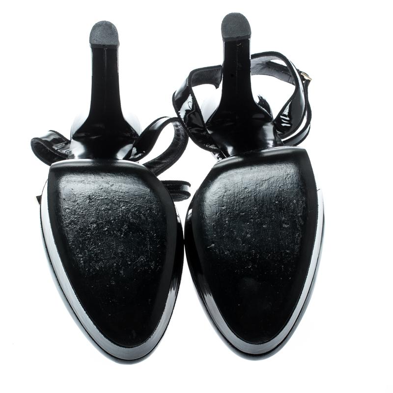 Women's Gucci Black Patent Leather/Suede Trim Platform Ankle Strap Sandals Size 39