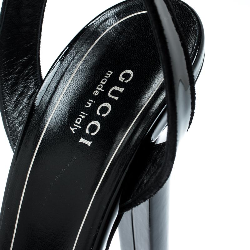 Gucci Black Patent Leather/Suede Trim Platform Ankle Strap Sandals Size 39 1