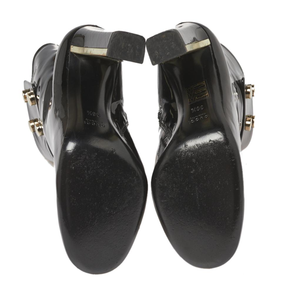 Gucci Black Patent Leather Vernice Ankle Boots Size 36.5 In Good Condition In Dubai, Al Qouz 2