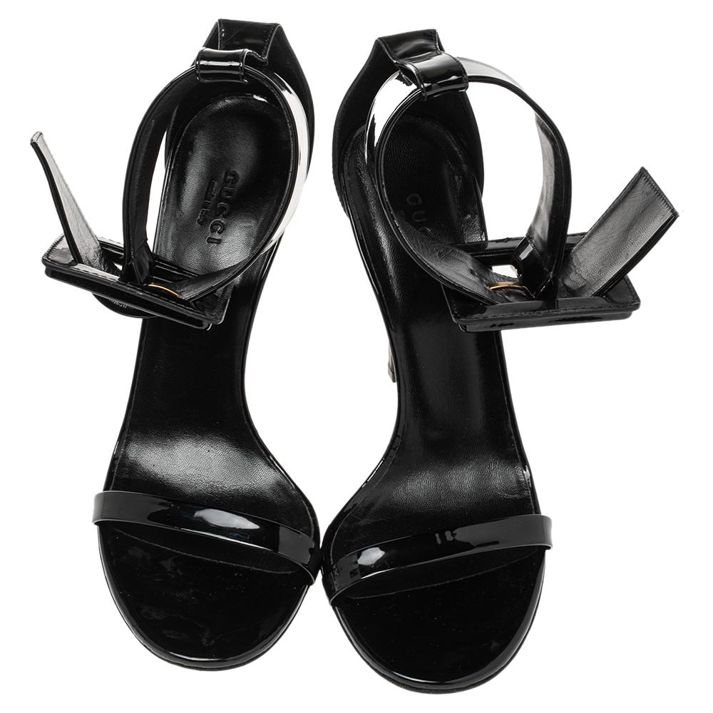 Women's Gucci Black Patent Leather Victoire Ankle Strap Sandals Size 39