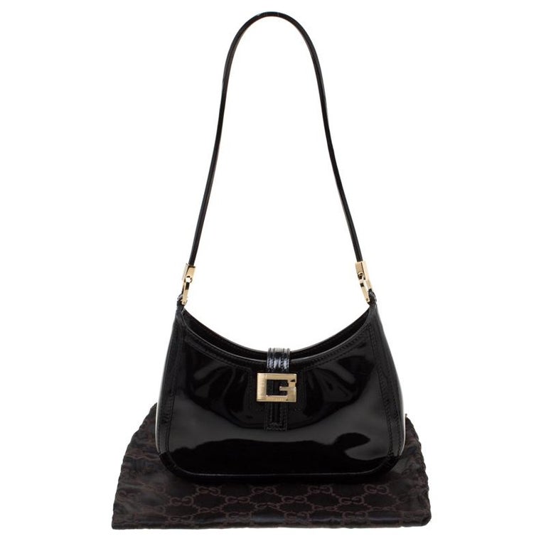 Gucci Black Patent Leather Vintage Shoulder Bag For Sale at 1stDibs
