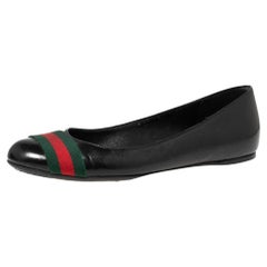 Gucci Black Patent Leather Web Ballet Flats Size 37