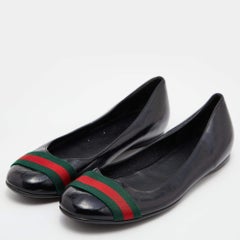 Gucci Black Patent Leather Web Stripe Ballet Flats Size 39