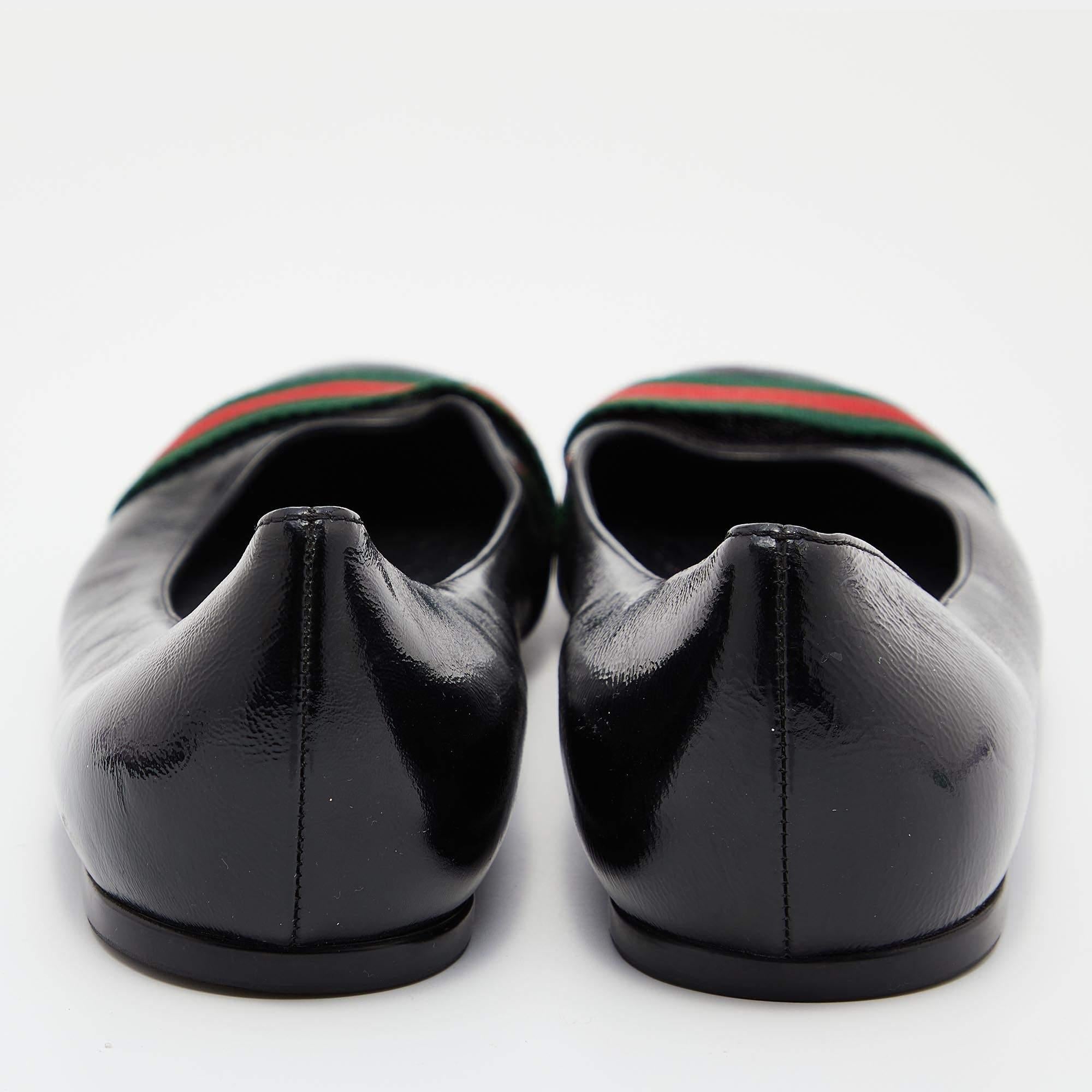 Gucci Black Patent Leather Web Stripe Ballet Flats Size 39 For Sale 2