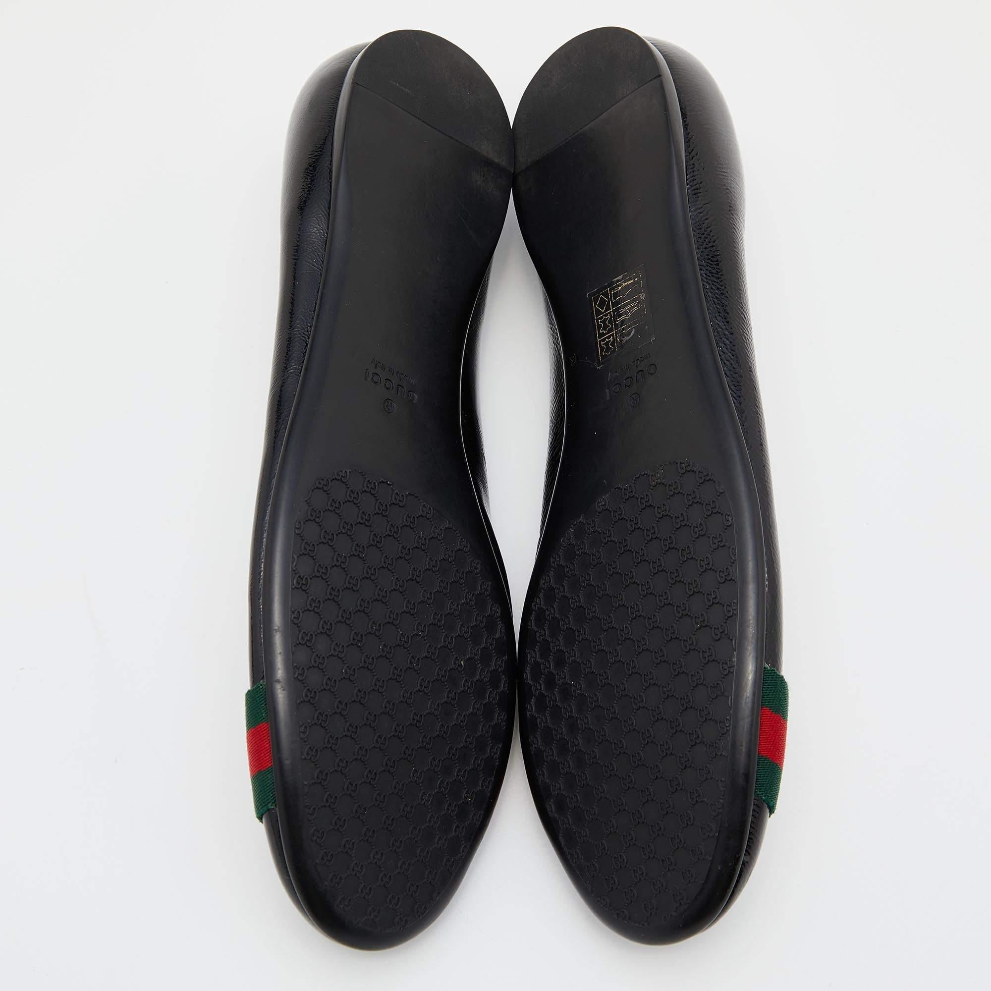 Gucci Black Patent Leather Web Stripe Ballet Flats Size 39 For Sale 3