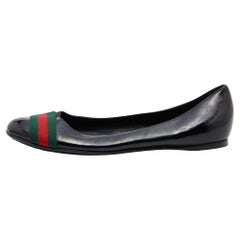 Gucci Black Patent Leather Web Stripe Ballet Flats Size 39