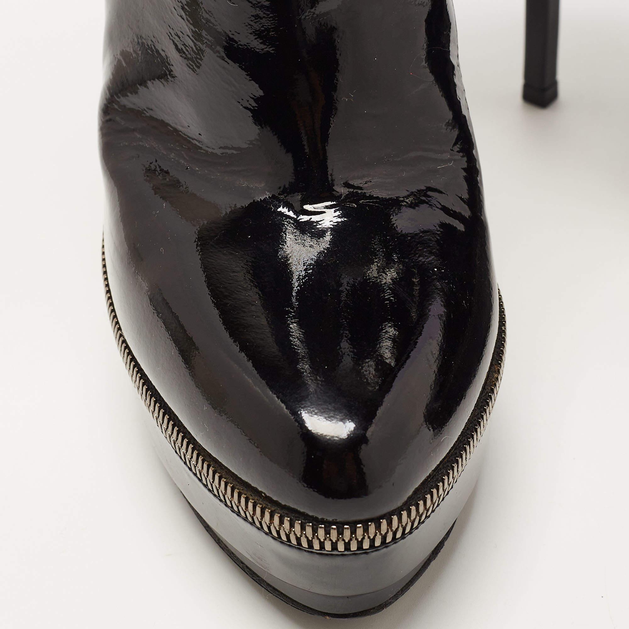 Gucci Black Patent Leather Zip Detail Platform Ankle Boots Size 38.5 1