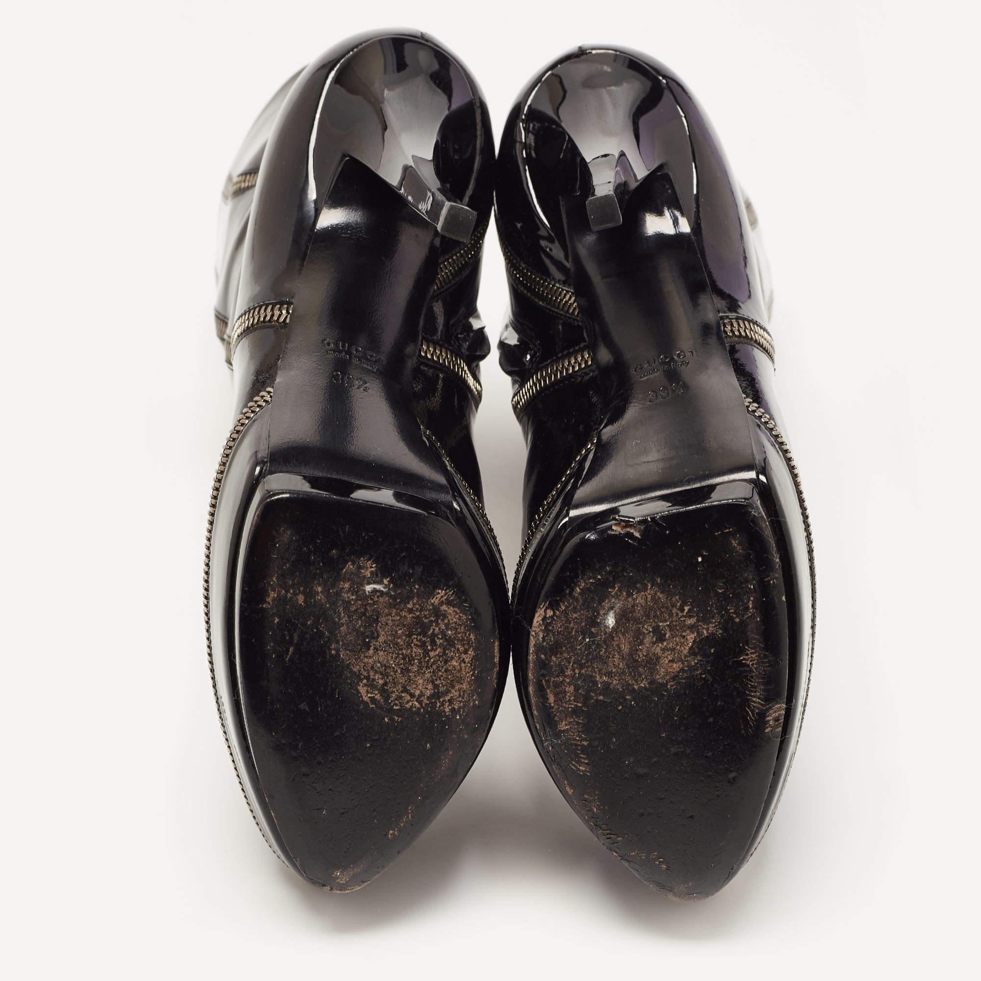 Gucci Black Patent Leather Zip Detail Platform Ankle Boots Size 38.5 3
