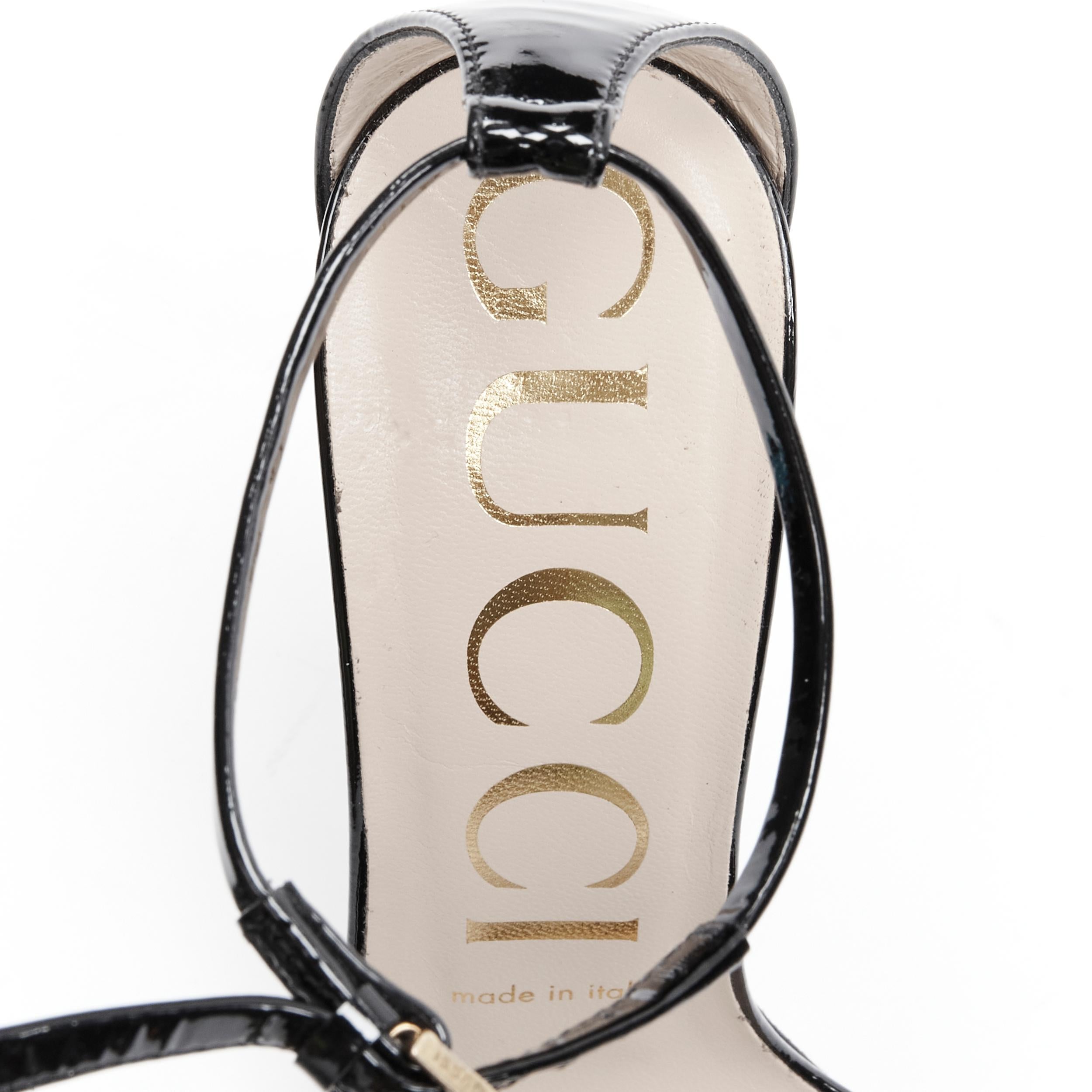 GUCCI black patent minimalist simple strappy high heel sandals EU37.5 3