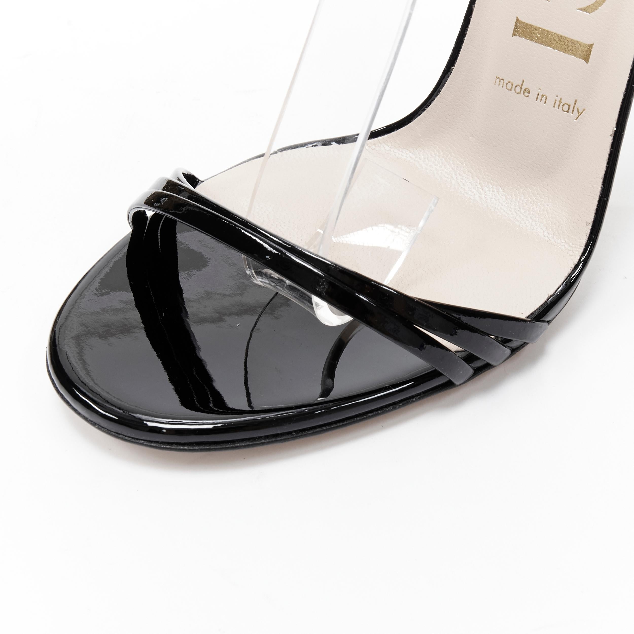 Women's GUCCI black patent minimalist simple strappy high heel sandals EU37.5