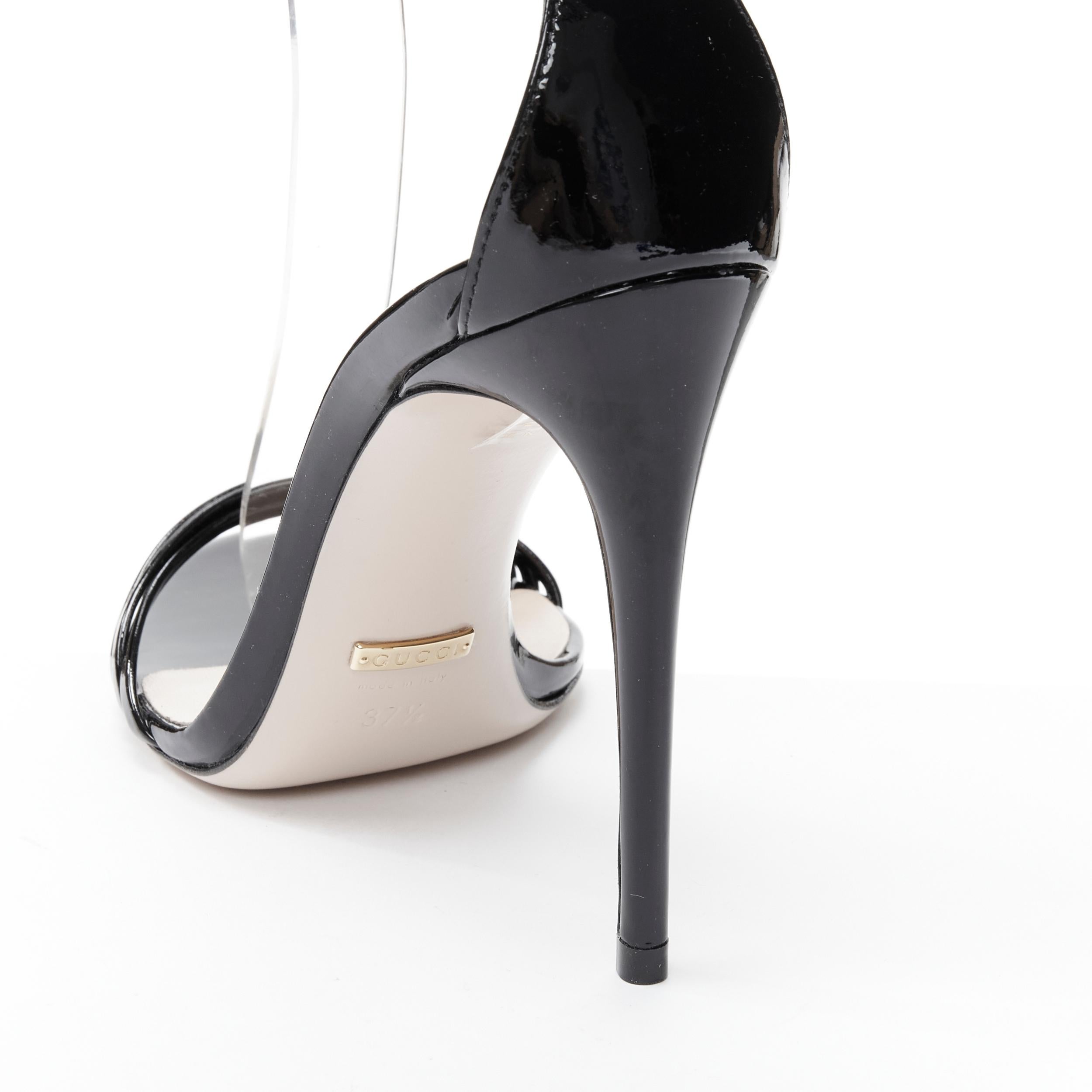 GUCCI black patent minimalist simple strappy high heel sandals EU37.5 1