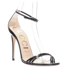 GUCCI black patent minimalist simple strappy high heel sandals EU37.5