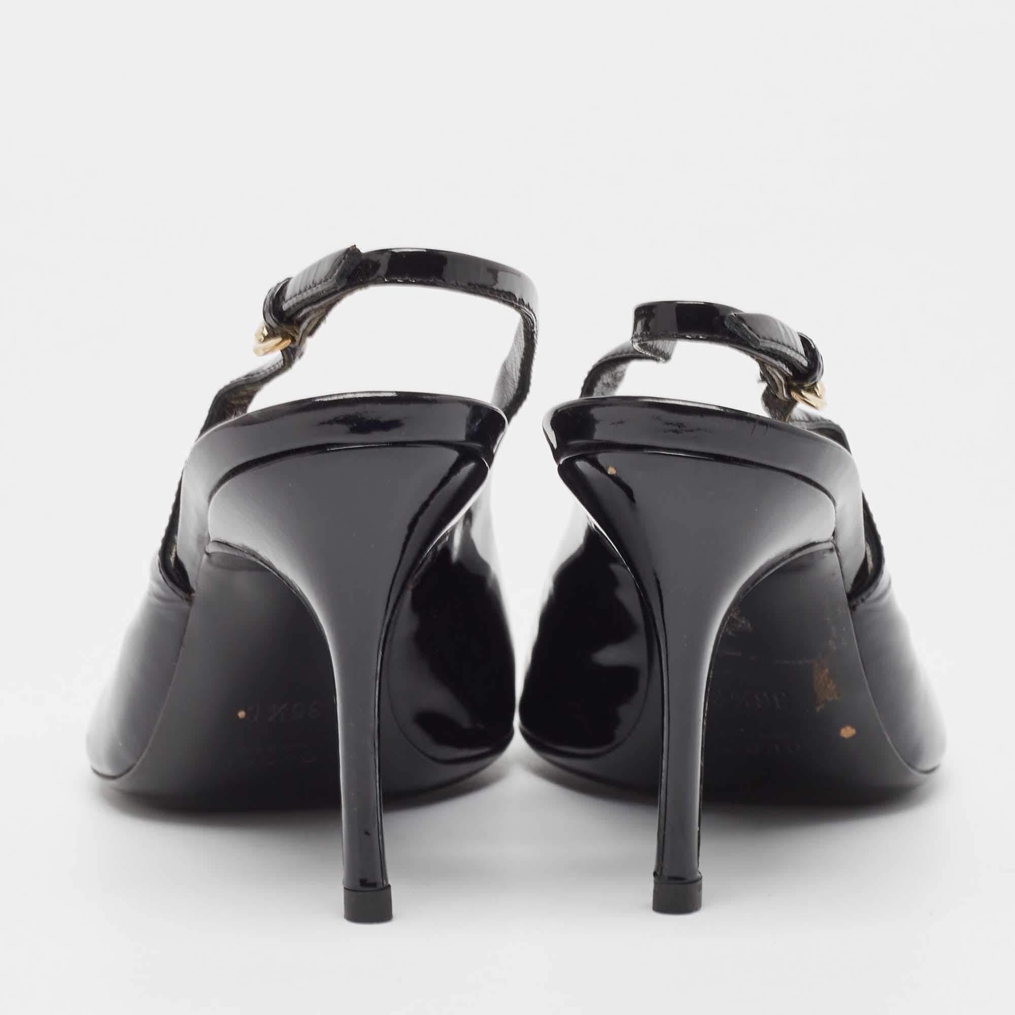 Gucci Black Patent Peep Toe Slingback Pumps Size 36.5 1