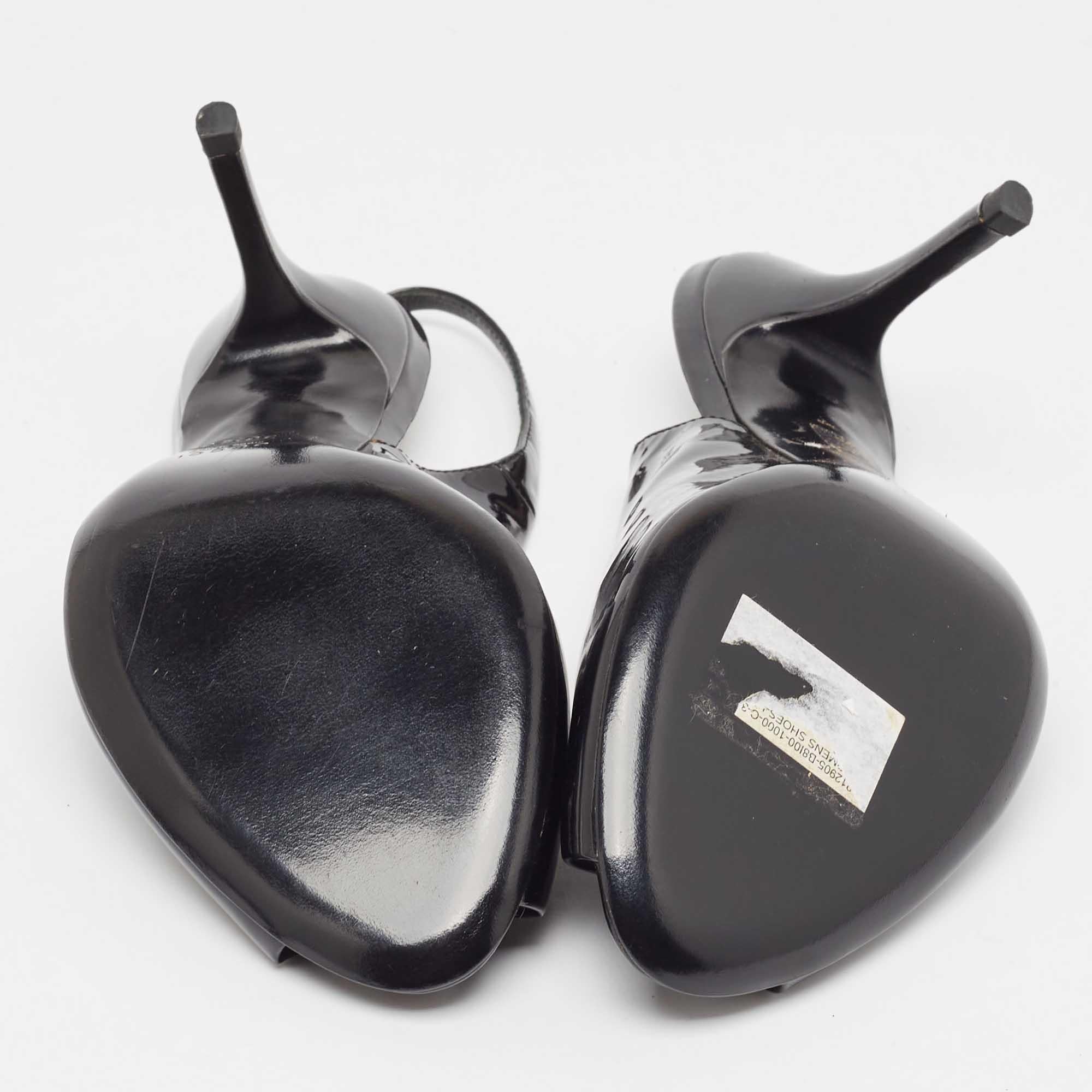 Gucci Black Patent Peep Toe Slingback Pumps Size 36.5 2