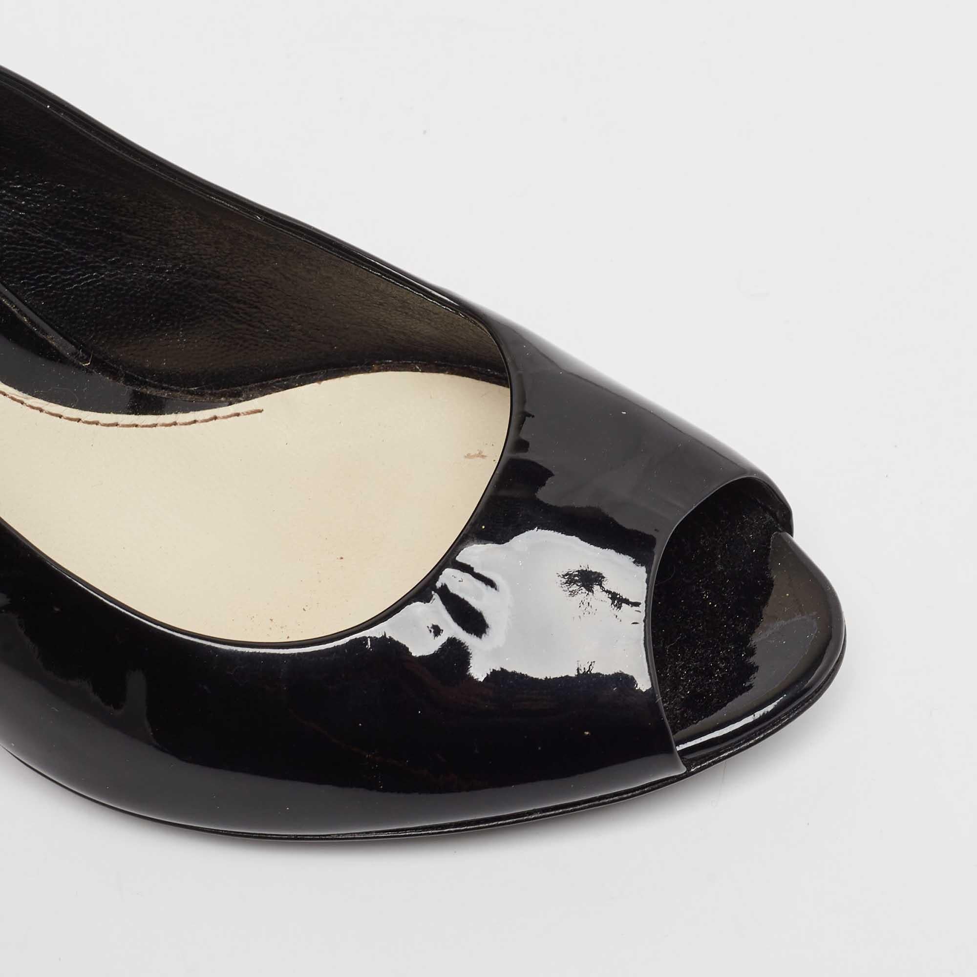 Gucci Black Patent Peep Toe Slingback Pumps Size 36.5 3