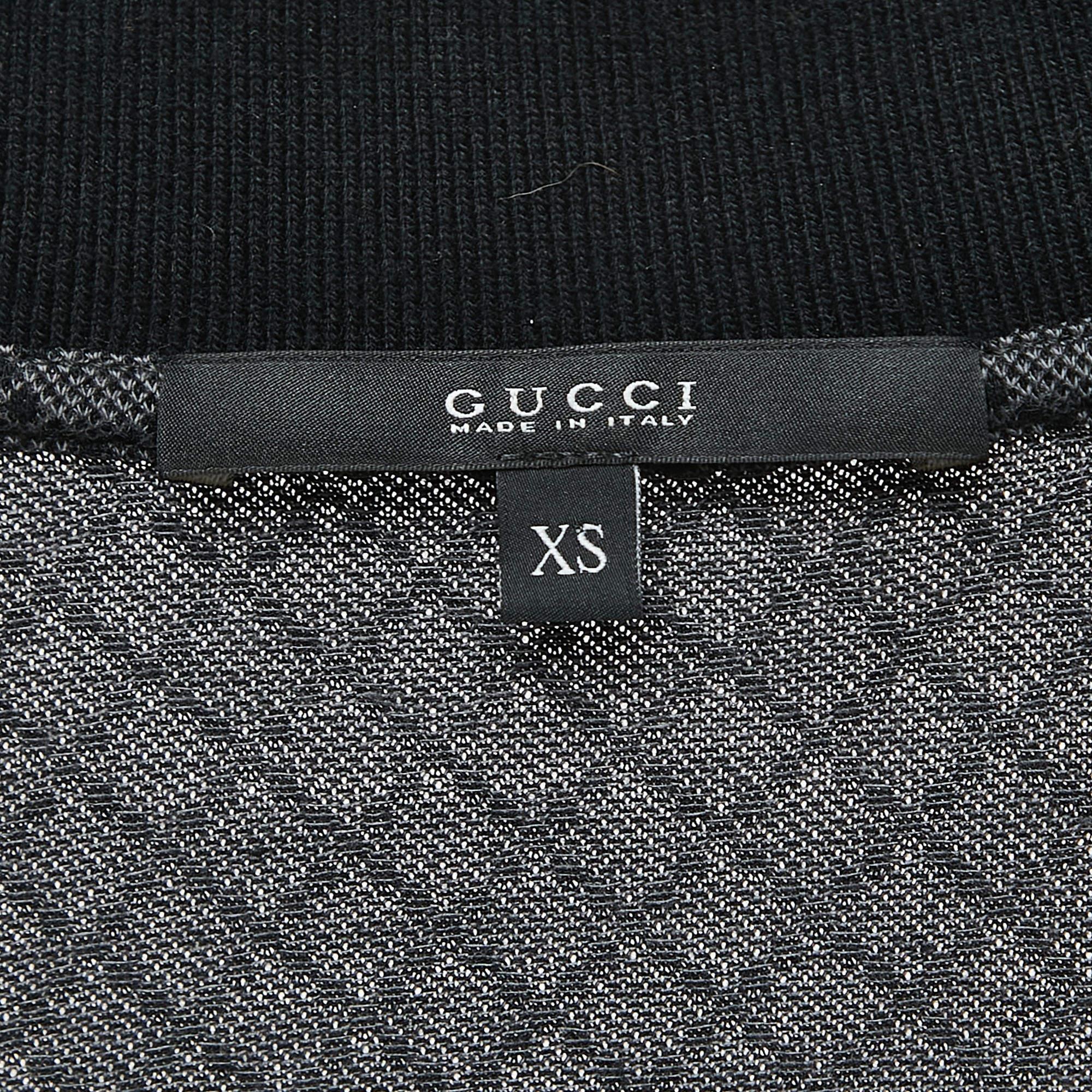 Men's Gucci Black Patterned Cotton Web Stripe Detailed Polo T-Shirt XS