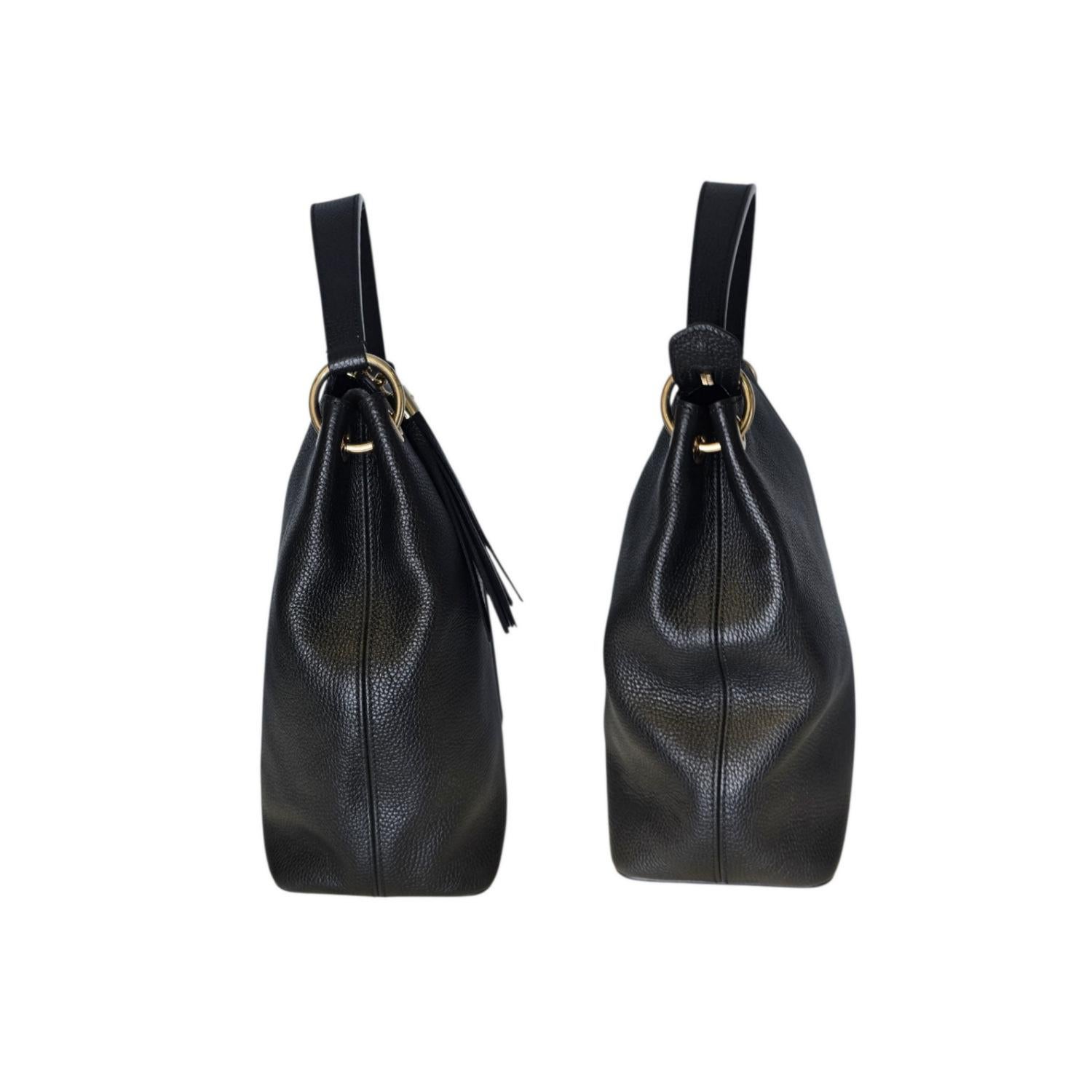 Women's Gucci Black Pebbled Calfskin Large Soho Tassel Shoulder Bag For Sale