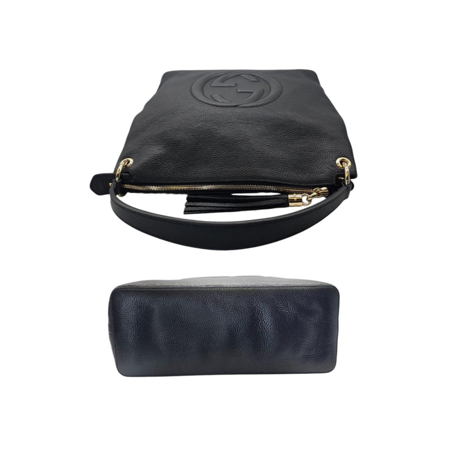 Gucci Black Pebbled Calfskin Large Soho Tassel Shoulder Bag For Sale 1