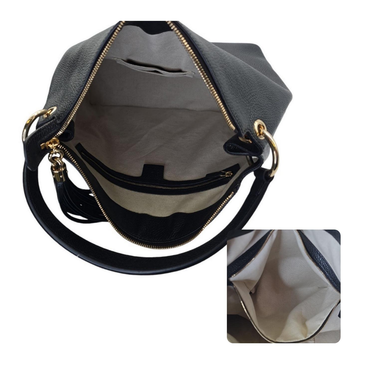 Gucci Black Pebbled Calfskin Large Soho Tassel Shoulder Bag For Sale 2