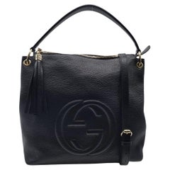 Gucci Black Pebbled Calfskin Large Soho Tassel Shoulder Bag