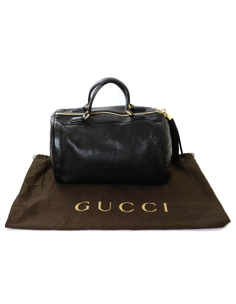 Gucci Black Pebbled Calfskin Leather Medium Soho Logo Boston Bag w/ Tassel  For Sale at 1stDibs | large hobo bags, gucci leather