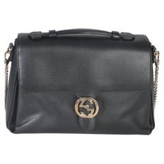 Gucci Black Pebbled Calfskin Medium Interlocking G Flap Bag