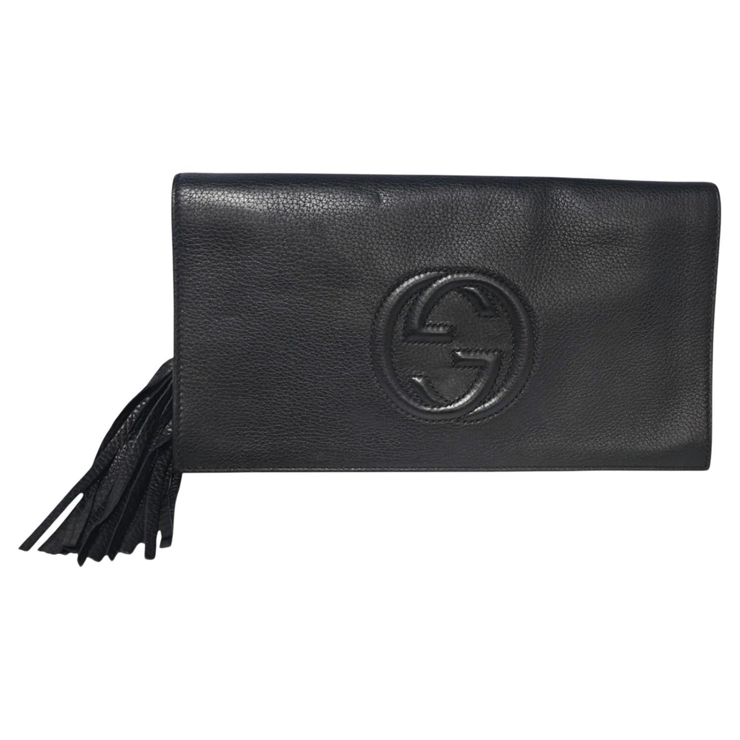Gucci Pochette con nappe Soho in pelle di vitello nera in vendita