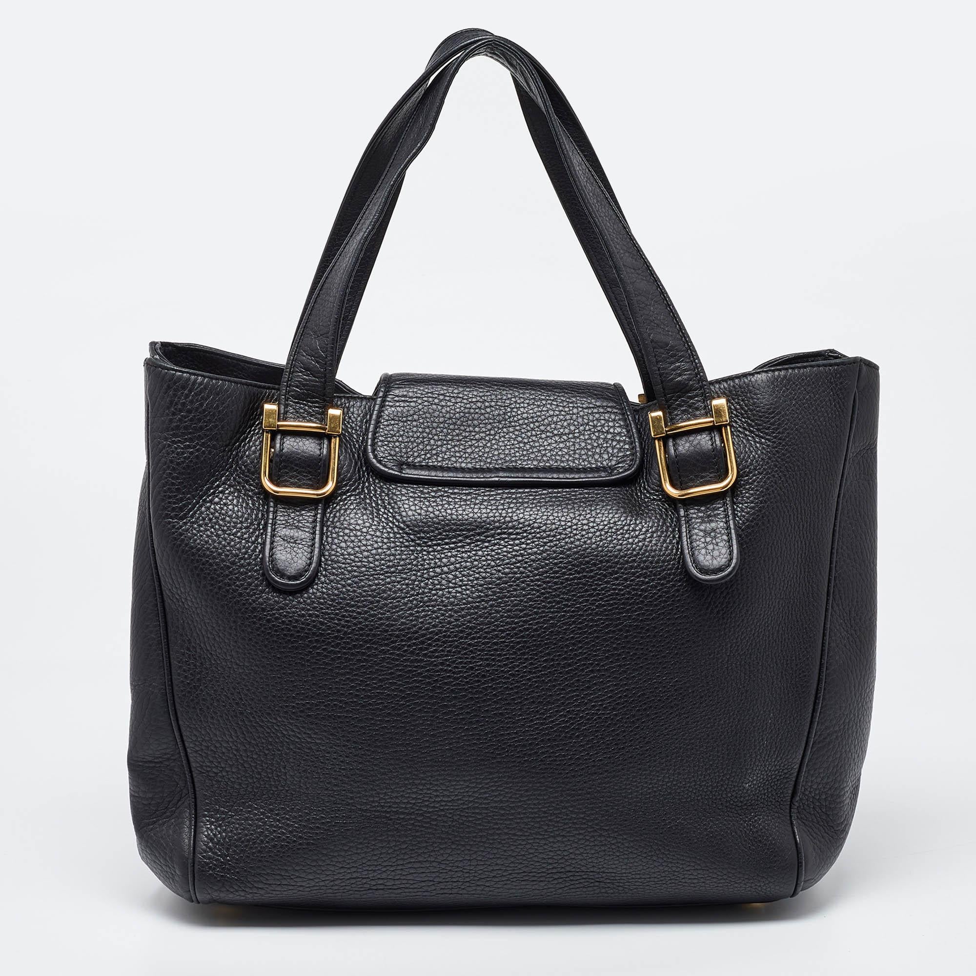 Women's Gucci Black Pebbled Leather 1973 Tote