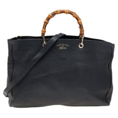 Gucci Black Pebbled Leather Large Bamboo Handle Tote