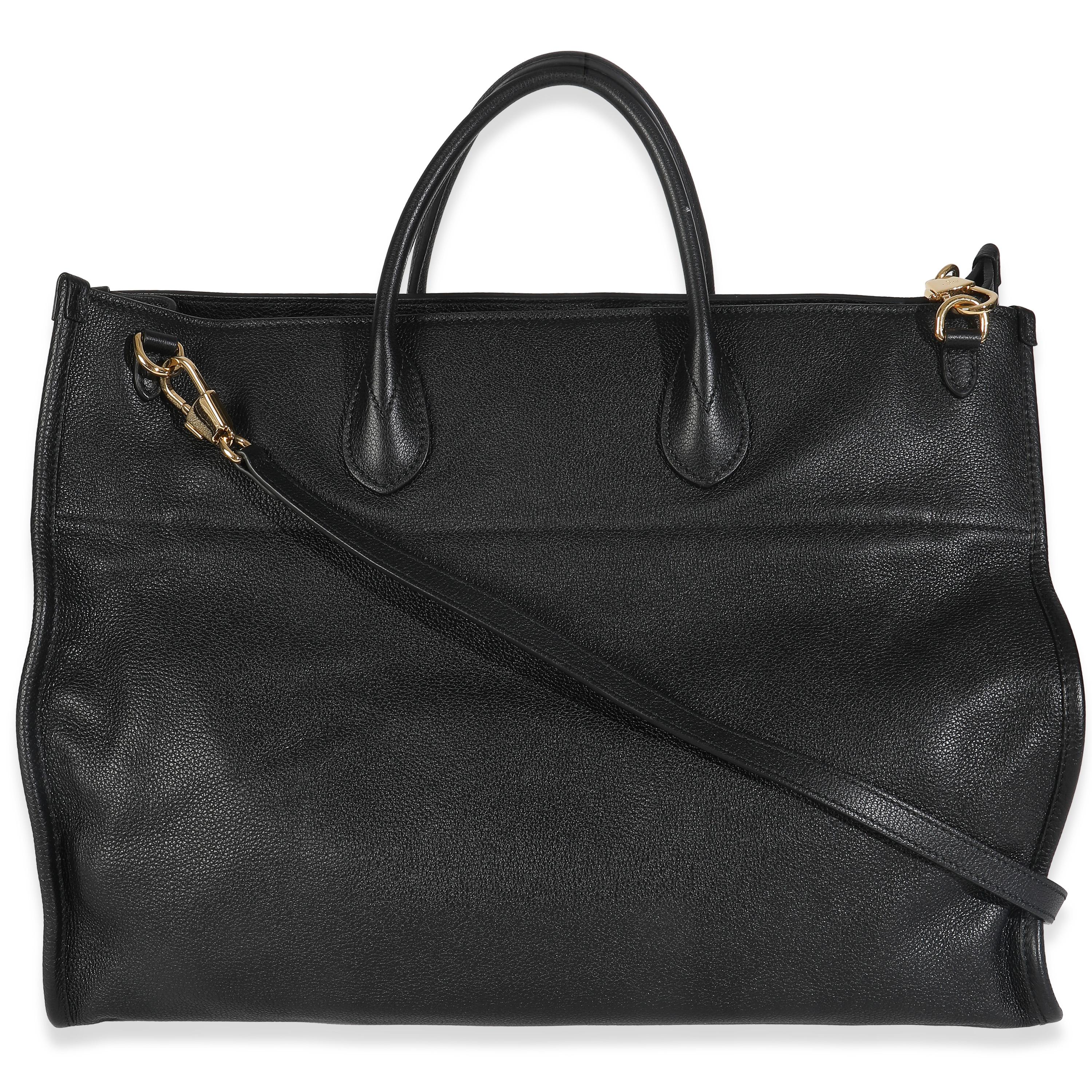 Gucci Große Tote Tasche mit Logo aus schwarzem Kieselsteinleder im Angebot 2