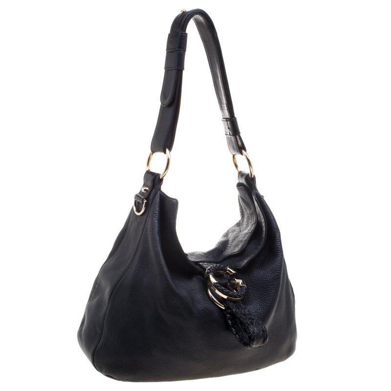 Women's Gucci Black Pebbled Leather Large Wave Hobo