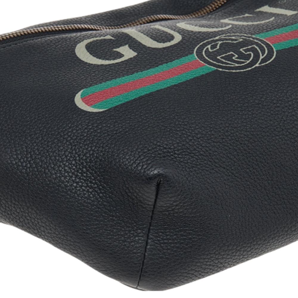 Gucci Black Pebbled Leather Logo Web Belt Bag 3