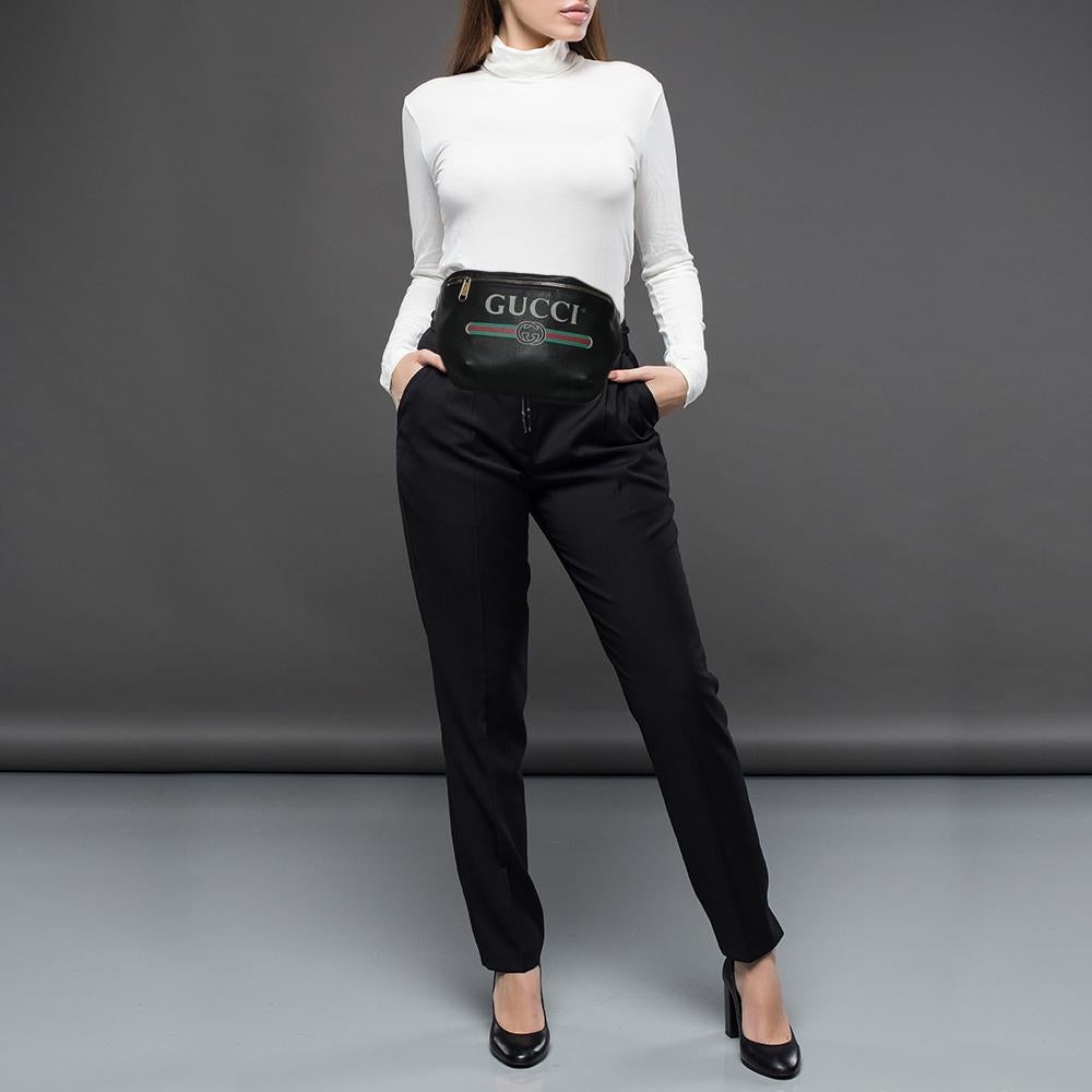 Gucci Black Pebbled Leather Logo Web Belt Bag 4