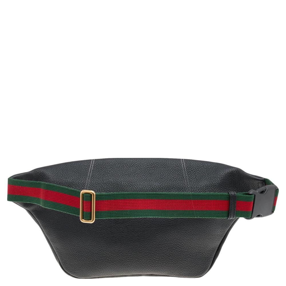 Gucci Black Pebbled Leather Logo Web Belt Bag 1