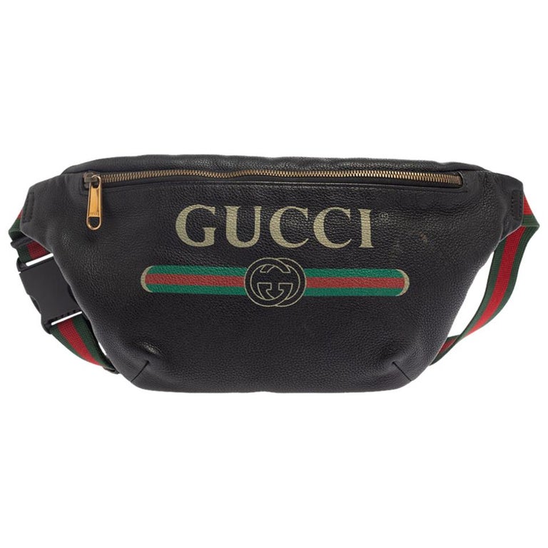 Gucci Black Pebbled Leather Logo Web Belt Bag at 1stDibs