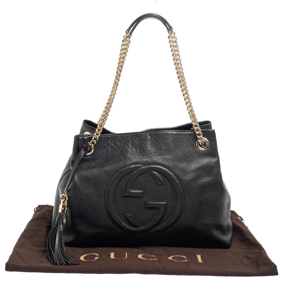 Gucci Black Pebbled Leather Medium Soho Tote In Good Condition In Dubai, Al Qouz 2
