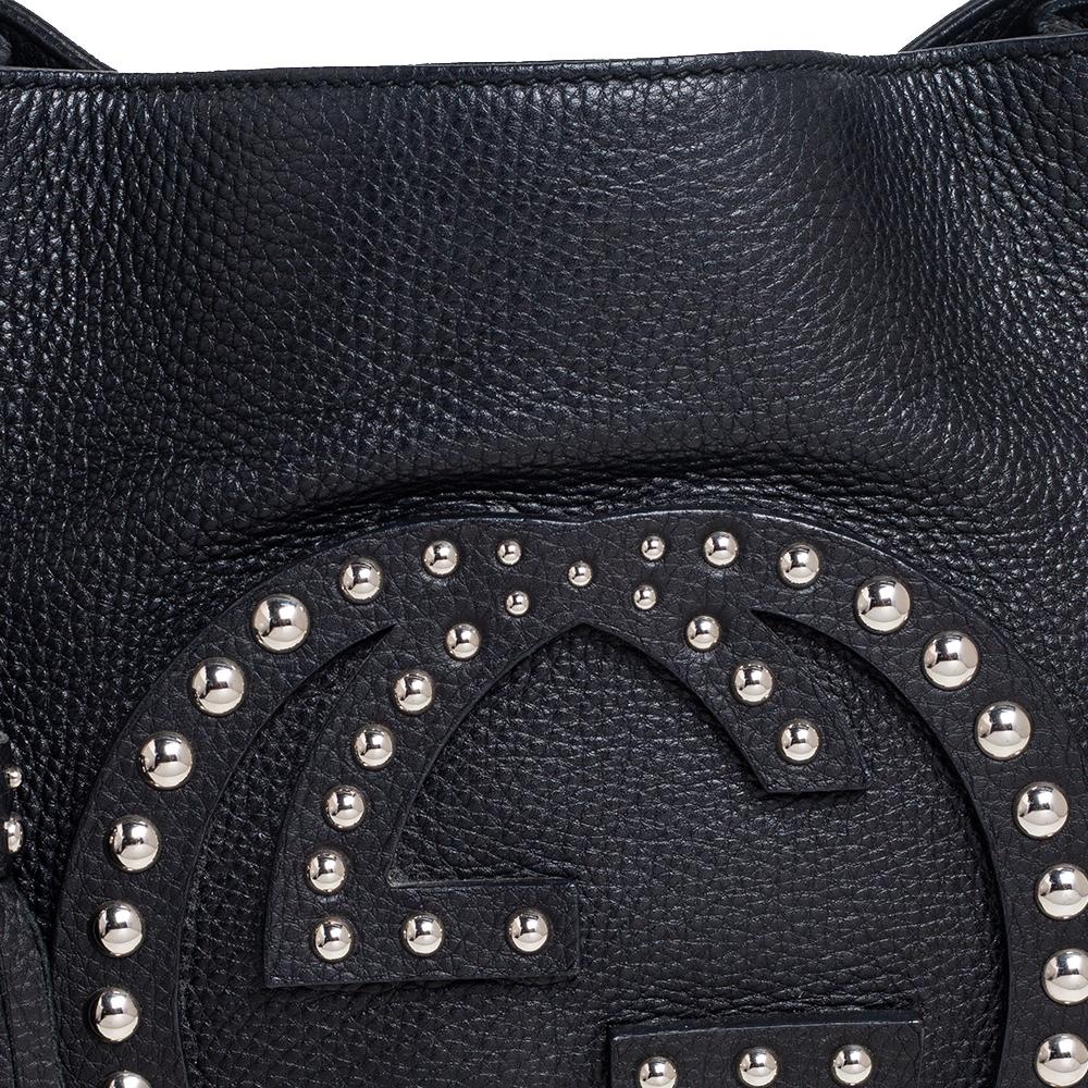 Gucci Black Pebbled Leather Medium Studded Soho Chain Tote 1