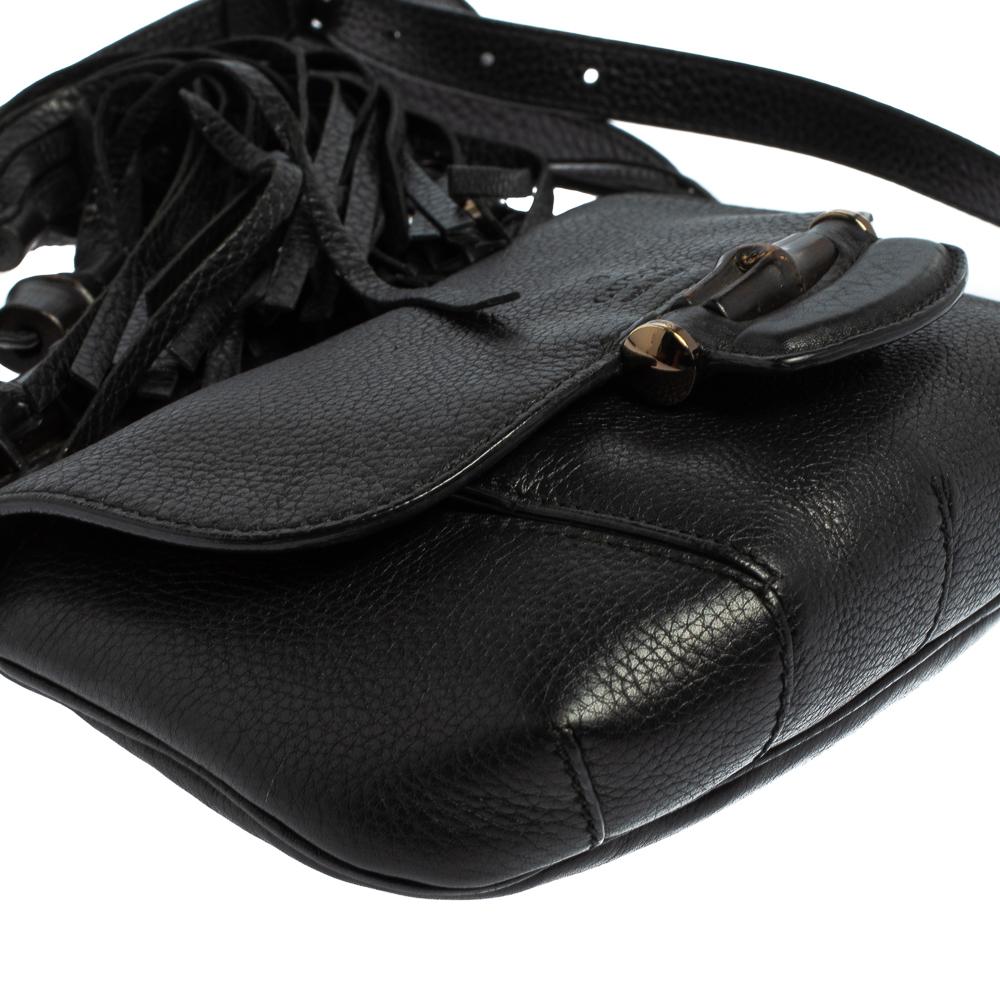Gucci Black Pebbled Leather Nouveau Tassel Shoulder Bag 7