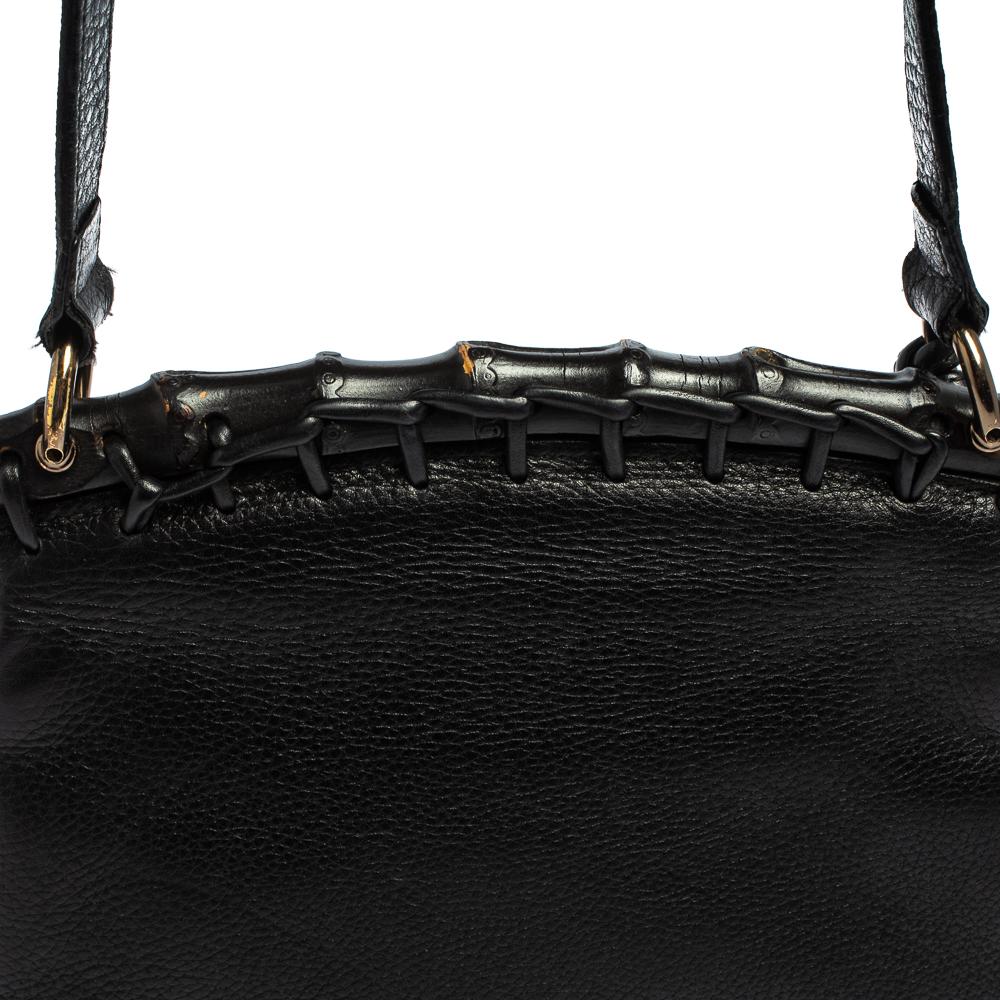 Gucci Black Pebbled Leather Nouveau Tassel Shoulder Bag 9